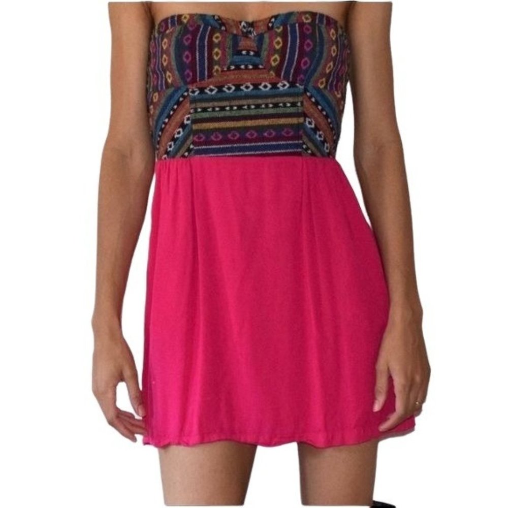 Anthropologie STARING AT STARS Tribal Aztec Pink Strapless Dress Tunic 4